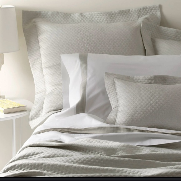 Matouk Petra Coverlet and 2 Euro Shams. Ivory.  Good used condition. King size. - Picture 10 of 16